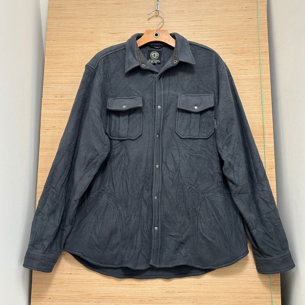 Levitate Mens Large Charcoal Grey Fleece Snap Front Shirt Jacket Shacket Pockets